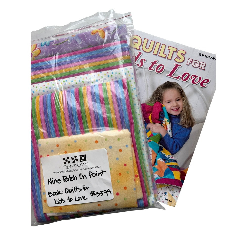 VTG Nine Patch On Point Quilt Kit Multi Color Quilts For Kids to Love Book